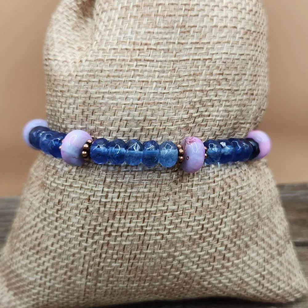 Blue Quartz, Peruvian Opal and Copper Bracelet